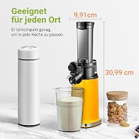 AOBOSI Mini Lassú Gyümölcsprés Visszaforgató Funkcióval - Elektromos Facsaró 45mm Nyílással, 2 Pohárral, BPA-mentes, Sárga 2