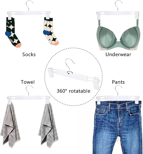 Miniatura 5 de Perchas para pantalones con clips, perchas de plástico para colgar pantalones y ropa (paquete de 30 unidades, blanco)