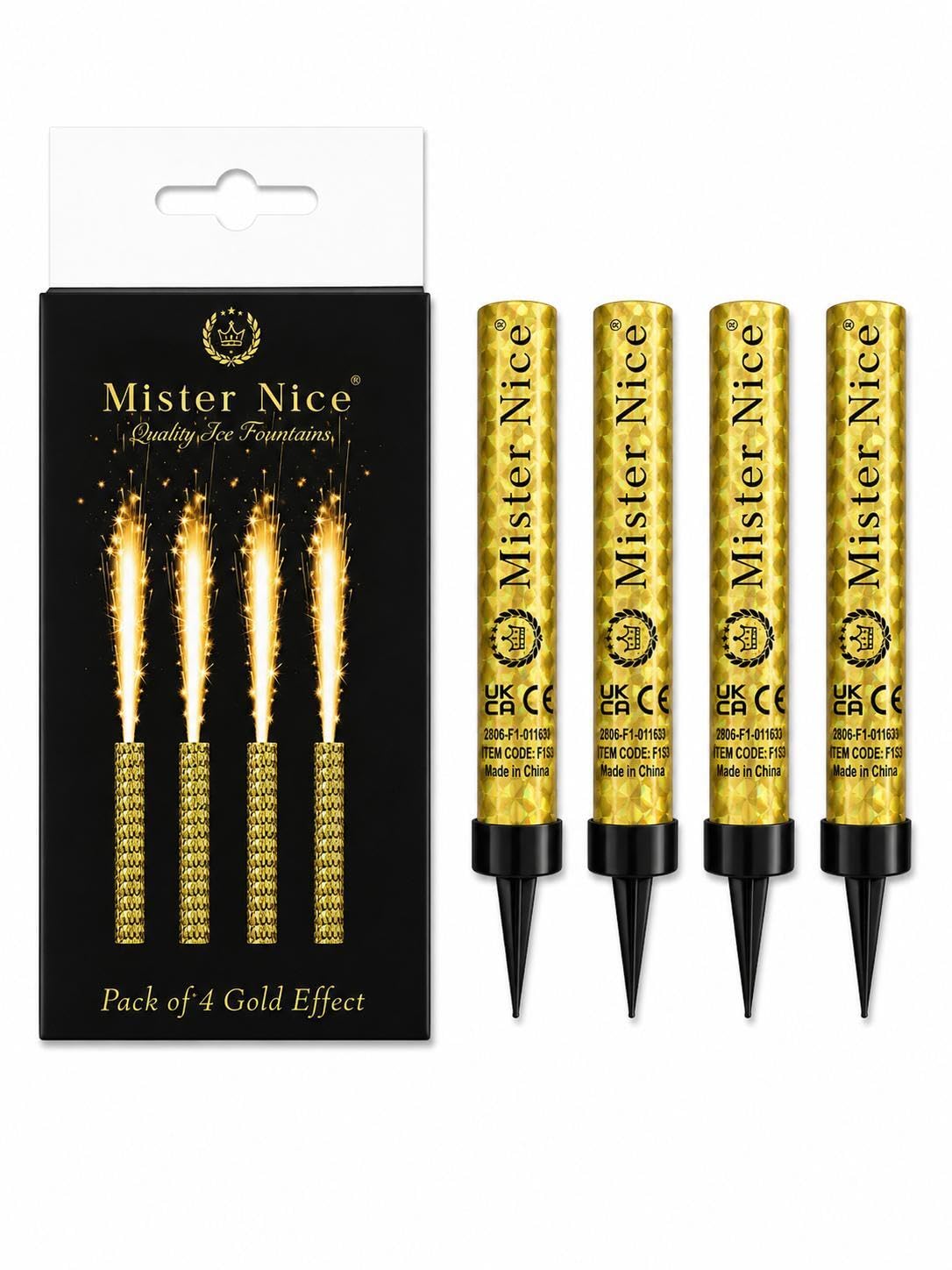 Pack of 4 Ice Fountains 45 Seconds | for Birthday Cakes, Weddings & Celebrations (Gold Effect)