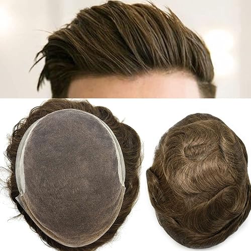 Miniatura 3 de Peluca de encaje frontal francés para hombre, sistema de pelo de poliuretano con encaje natural, pelucas de línea de cabello para hombre (8 x 10,