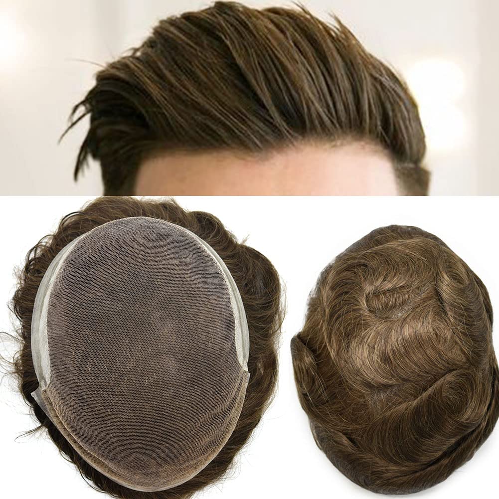 Amazon.com : Mens Toupee Hair System French Lace Front Bleached Knots  Transparent Lace Poly Skin PU Hair Replacement Natural Hairline Wig  Hairpiece for Men FACE MIRACLE (8X10, #1720 17# DARK ASH BLONDE