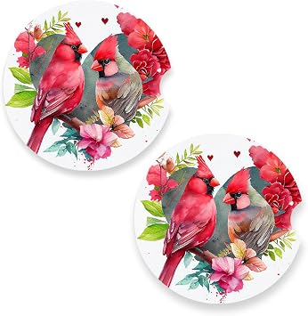 Cardinals Car Coaster for Cup Holders 2.56" Ceramic Stone Drink Coaster, Set of 2 Pack