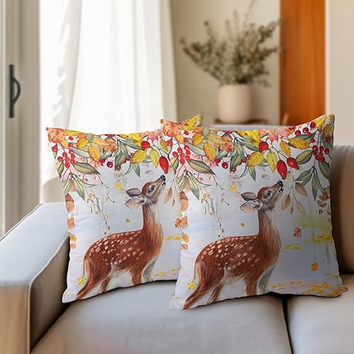 Miniatura 7 de Giwawa Fundas de almohada de otoño en acuarela, bonita funda de almohada de ciervos del bosque, cosecha de otoño, animales, granja, funda de cojín