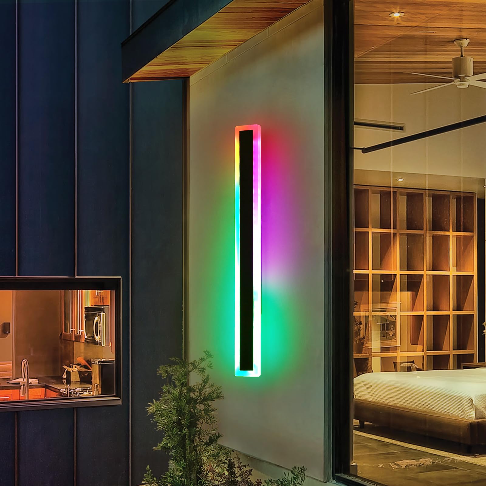 Modern Outdoor Light Fixture, 23.6inch Modern RGB Outdoor Wall Light 10%-100% Dimmable with Memory Function Long Outdoor Porch Lights Featuring Multiple Modes and 12 Colors for Patio Entryway