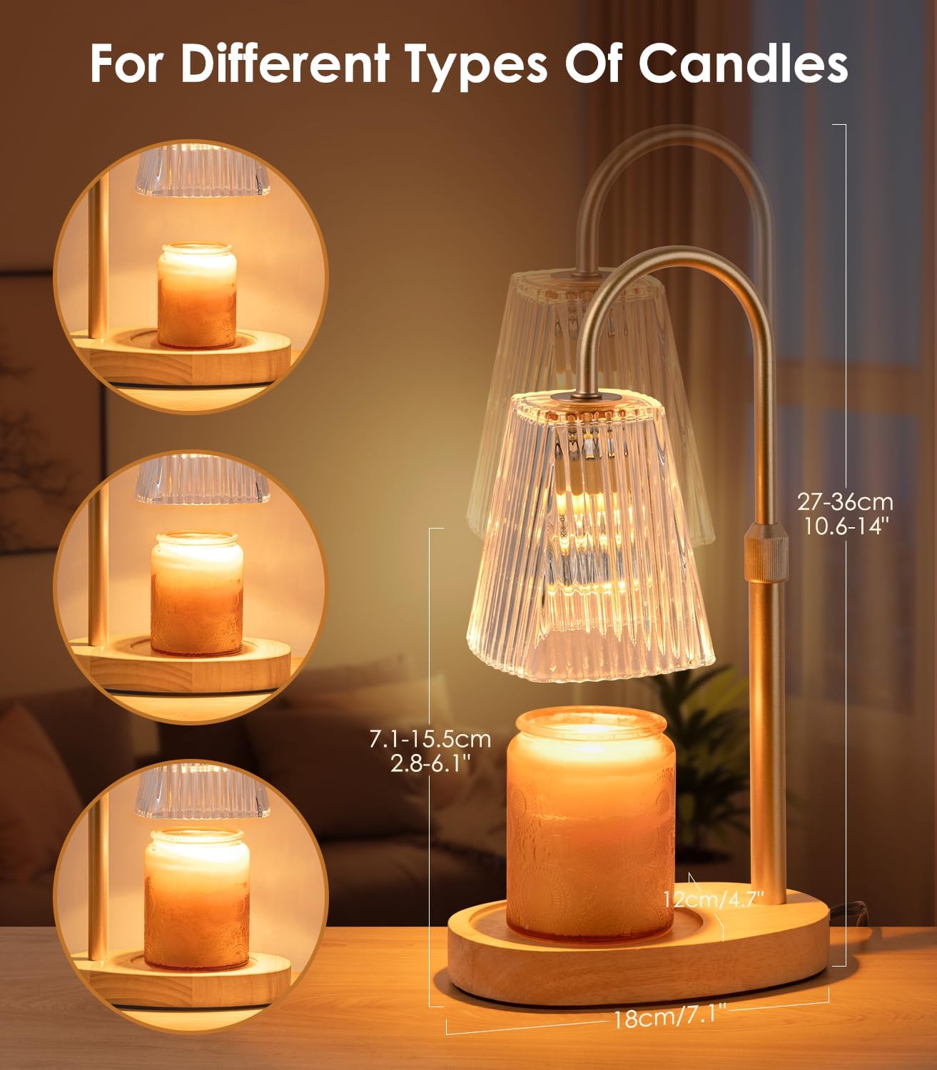 Candle Warmer Lp with Timer - Electric Dimmer and Adjustable Height for