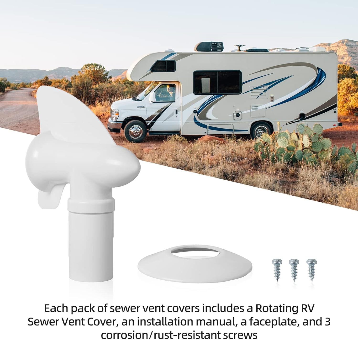 (Combo Pack) RV Sewer Hose Fitting Adapter to PVC and RV Rotating Sewer Plumbing Vent Cover for RV