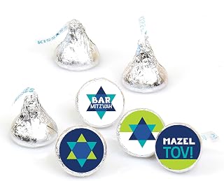 Big Dot of Happiness Blue Bar Mitzvah - Boy Party Round Candy Sticker Favors - Labels Fit Chocolate Candy (1 sheet of 108)