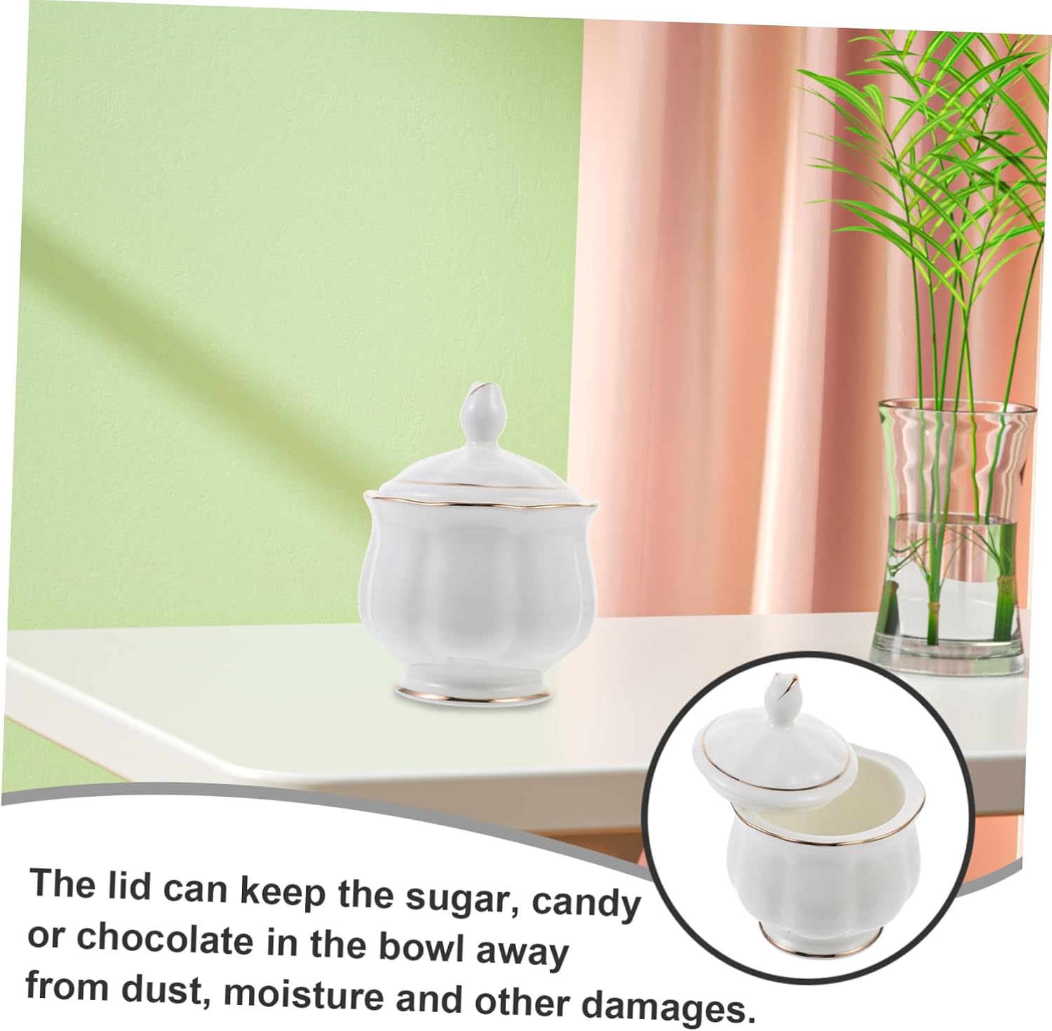 SECFOU Ceramic Sugar Bowl Lid Elegant Condiment Jar for Kitchen and Dining Airtight Sugar Container for Home and Restaurant Use for Housewarming Special Occasions