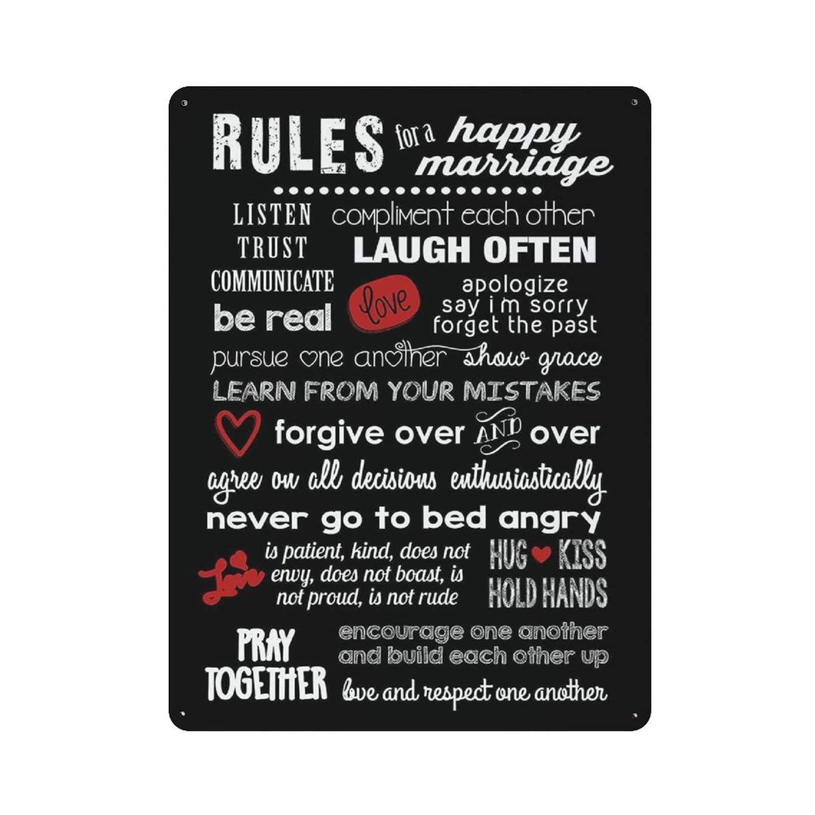 Metal Tin Sign Happy Marriage Rules Vintage Tin Poster Metal Sign Wall Decoration Country Kitchen Home Garage Decor 16"x12"