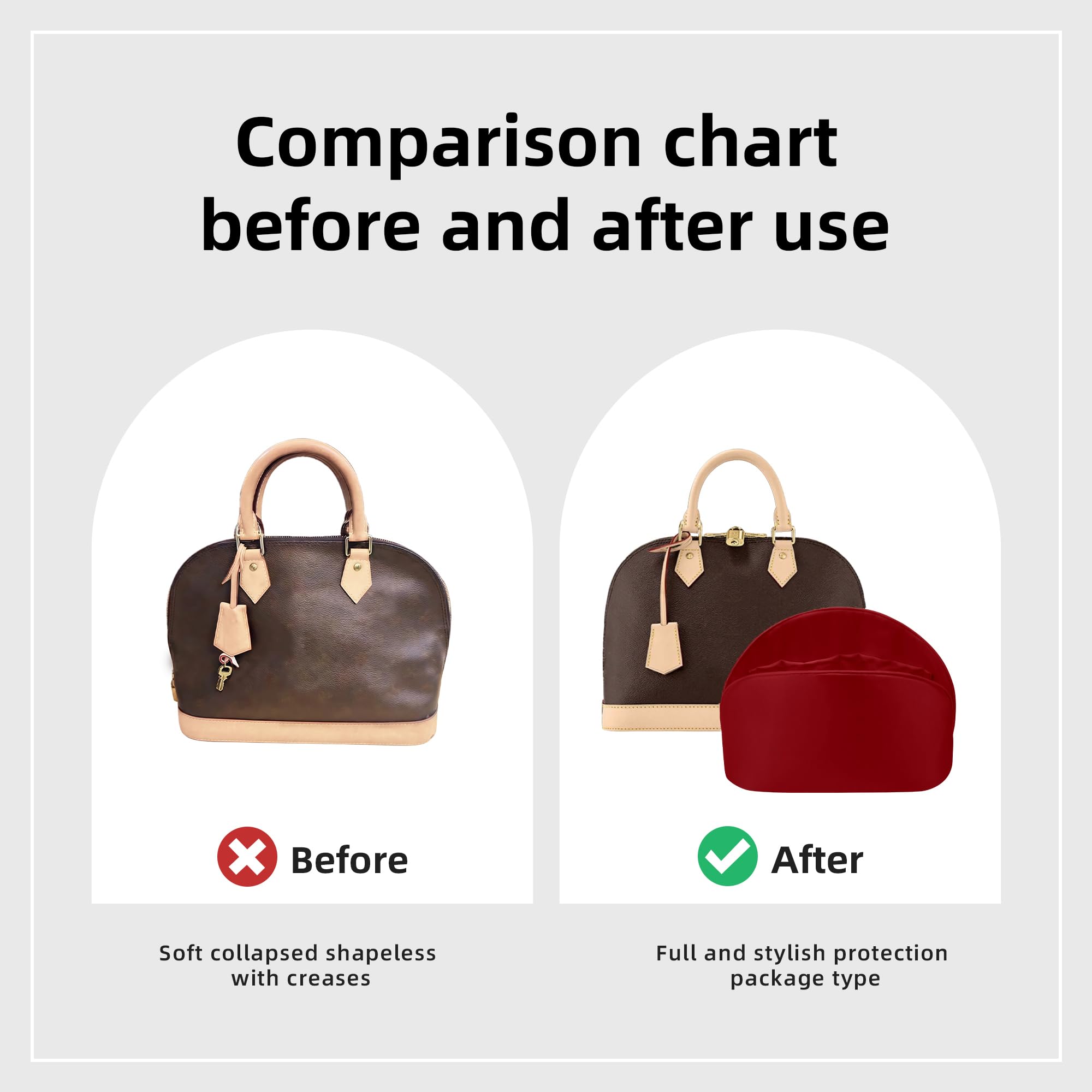 DGAZ Silk Bag Pillow Insert Shaper Fits LV Alma BB/PM/MM, Silky Smooth Bag Insert, Luxury Handbag & Bag Shaper (White, PM