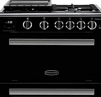 Rangemaster Professional Plus 60 PROPL60NGFBL/C 60cm wide Double Oven Gas Cooker with Full Width Electric Grill - Black/Chrome - A+/A Rated