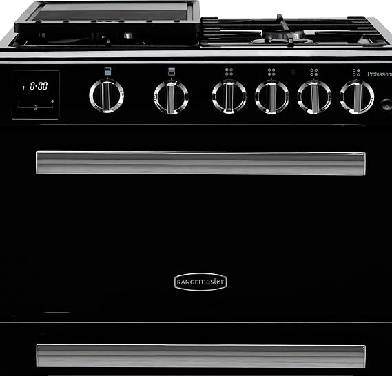 Rangemaster Professional Plus 60 PROPL60NGFBL/C 60cm wide Double Oven Gas Cooker with Full Width Electric Grill - Black/Chrome - A+/A Rated
