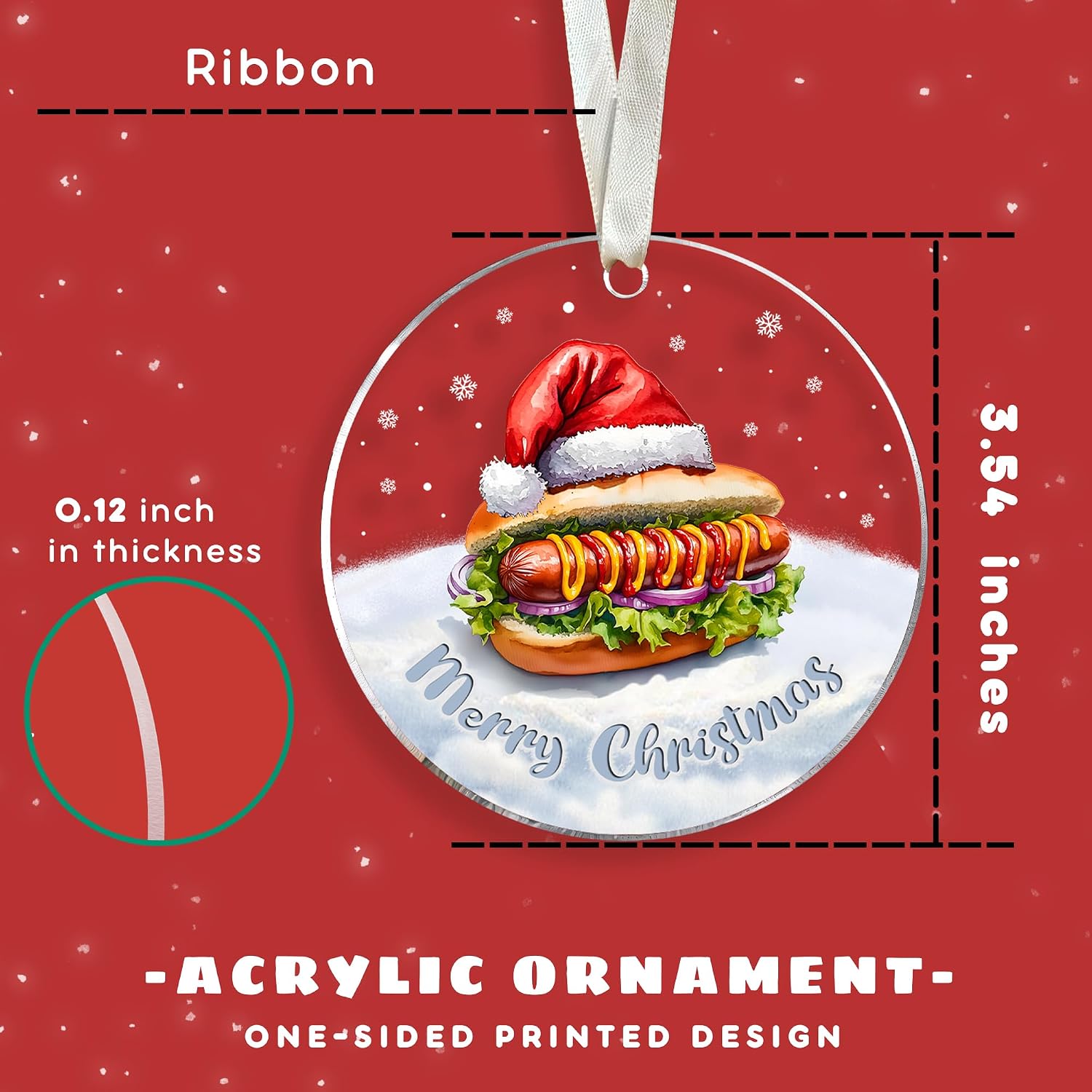 Hot Dog Christmas Ornament - Hot Dog Ornaments for Christmas Tree, Food Ornaments - Gifts for Food Lovers, Foods Themed Gifts - Acrylic Ornament 2025 image 2