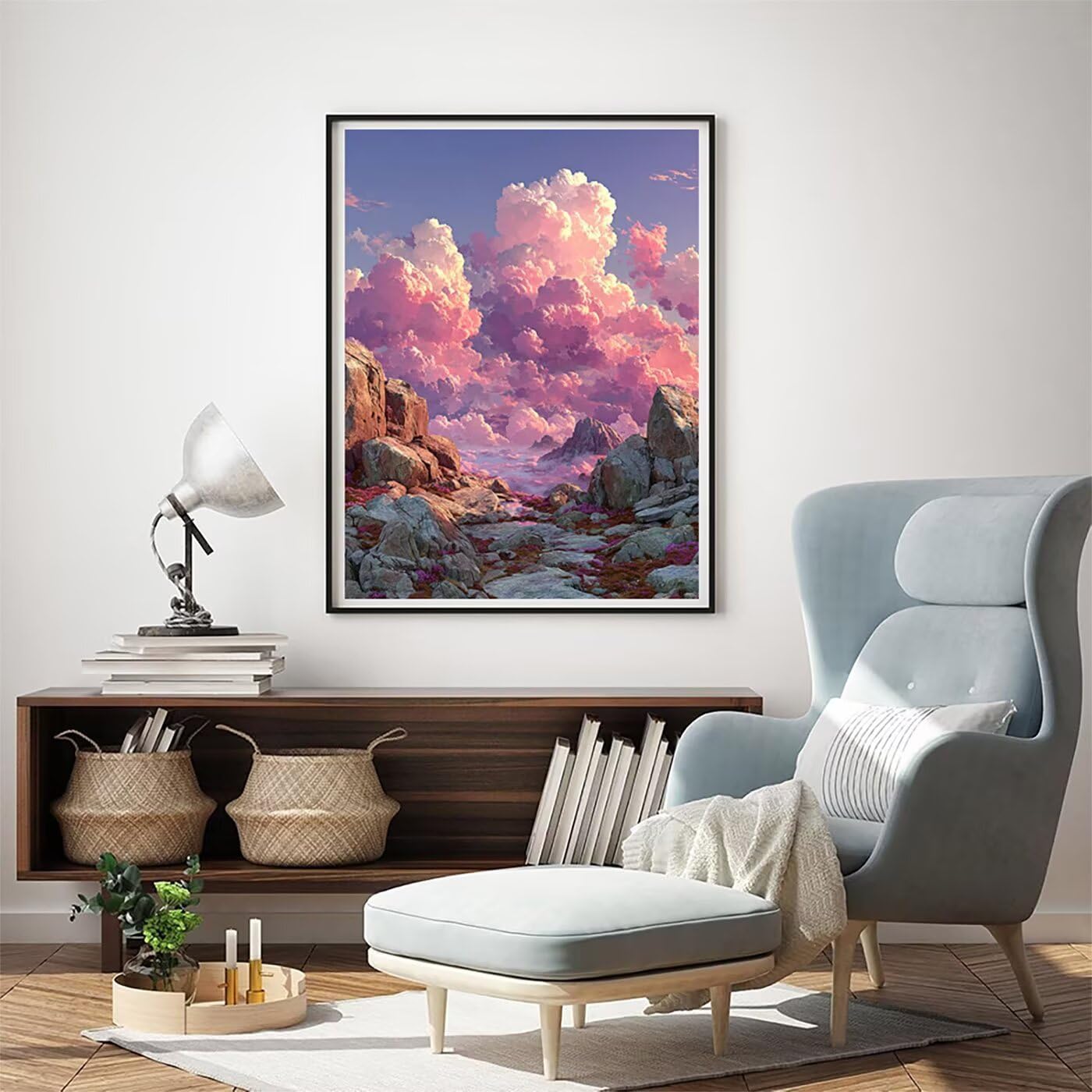 Landschaft Berg Malen Nach Zahlen Erwachsene, Paint by Numbers Adult Anfänger Set, Heimwerk Malen Nach Zahlen Kinder Mit Rahmen, 3 Pinsel und 36 Acrylfarbe Als für Deko Wohnzimmer 60 x 80 cm BJHDK250