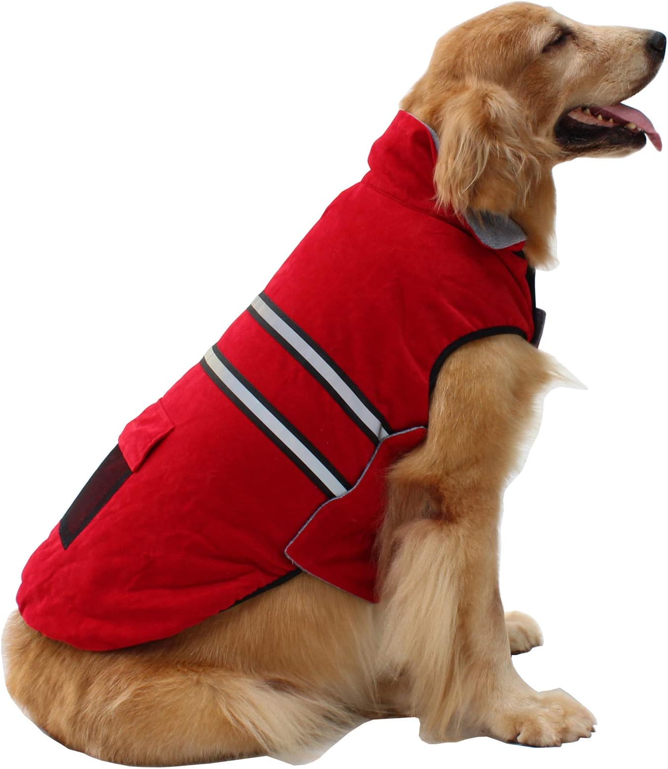 Hiado Dog Coat Jacket with Harness Hole and Reflective Strip for Winter Cold Weather Red M Chest 20-23 Inch