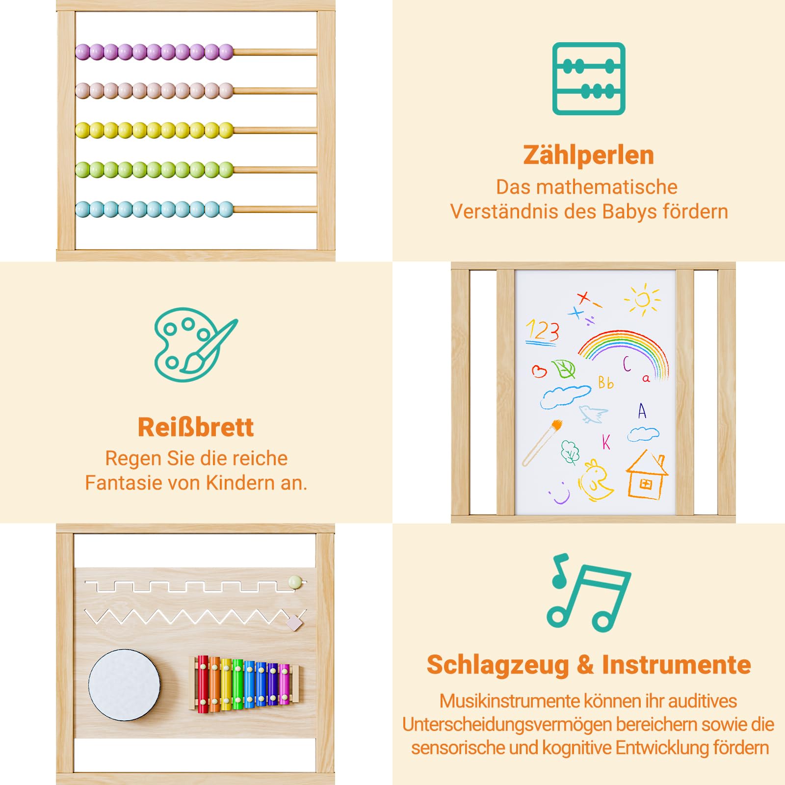 Laufstall Baby mit Spielzeug, Laufgitter Baby Faltbar aus Holz, Verstellbare Größe, mit Tür & Sicherheitsverschluss, Krabbelgitter Absperrgitter für Kleinkinder(240 * 160 * 61 cm)