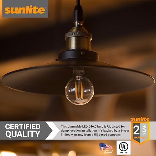 Miniatura 4 de Sunlite 80789-SU Bombilla LED G16.5 Estilo de filamento Globo, 5 W (equivalente a 60 W), 500 lúmenes, regulable, base de candelabro (E12), con