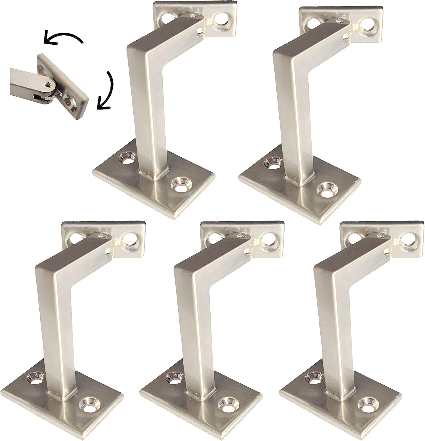 3-3/8" High Swivel Handrail Brackets for Staircase Stair Railing Heavy Duty Black Brackets with Screws (Pack of 5) (Satin Nickle)