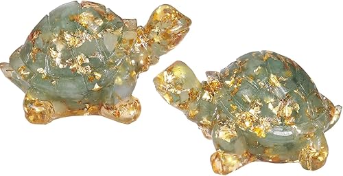 Miniatura 1 de SUNYIK Paquete de 2 estatuas de tortuga de cristal de orgón, amuleto de tortuga de piedra de Reiki, escultura Fengshui para decoración de oficina en