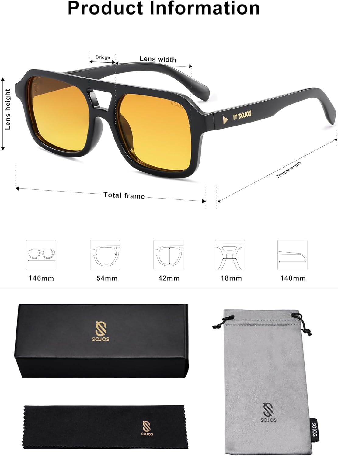 SOJOS Retro Aviator Sunglasses for Womens Mens Polarized Trendy Square Designer Inspired Shades 80s 90s Sun Glasses SJ2342 - Image 5