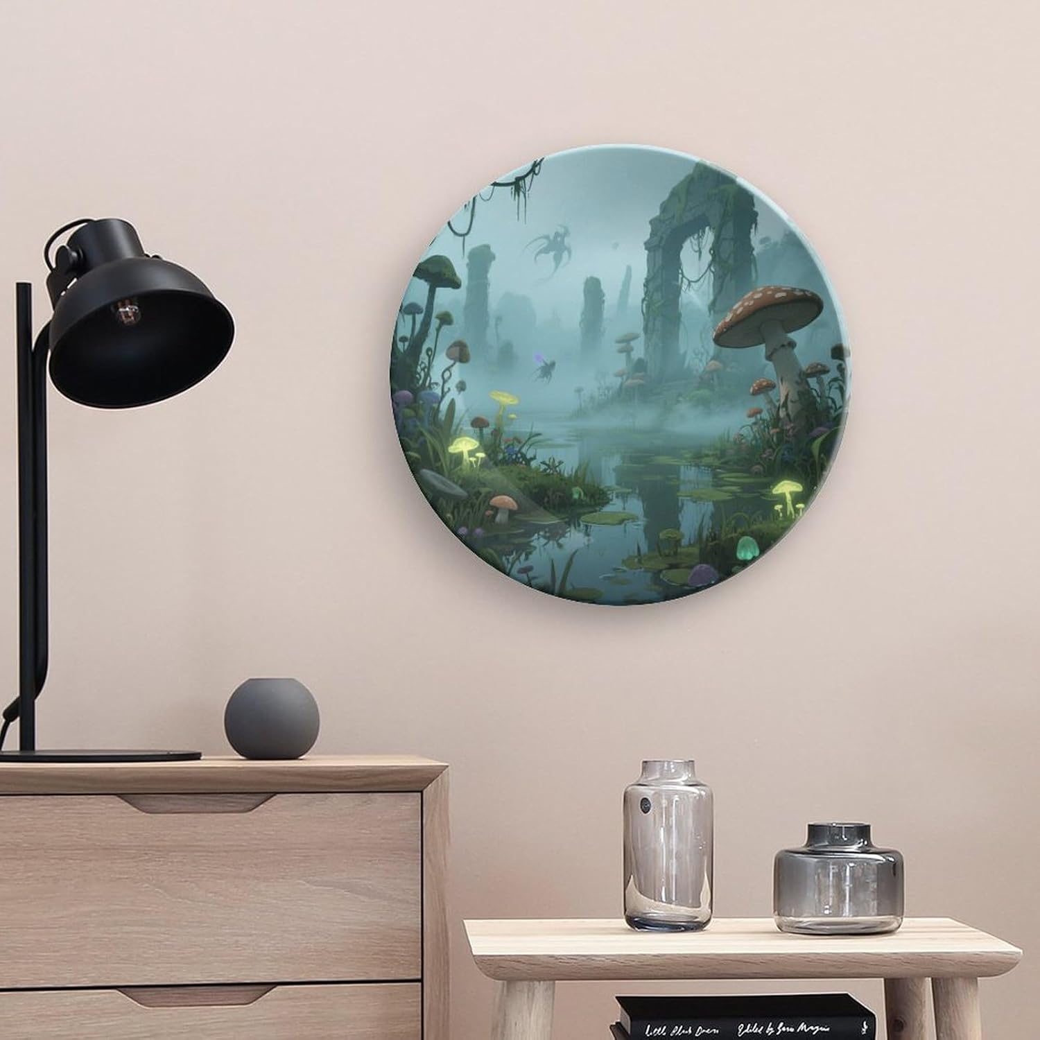 Bone China Decorative Plates Mysterious Swamp Ceramic Decorative Plate Wall Decor with Display Stand Ceramic Ornaments for Wall Hanging Decoration