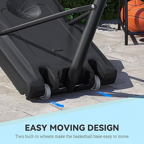 Miniatura 4 de Soozier Aro de baloncesto portátil, altura ajustable de 5.2 a 10 pies, base de peso con soporte para bolas, soporte de pelota de canasta sobre