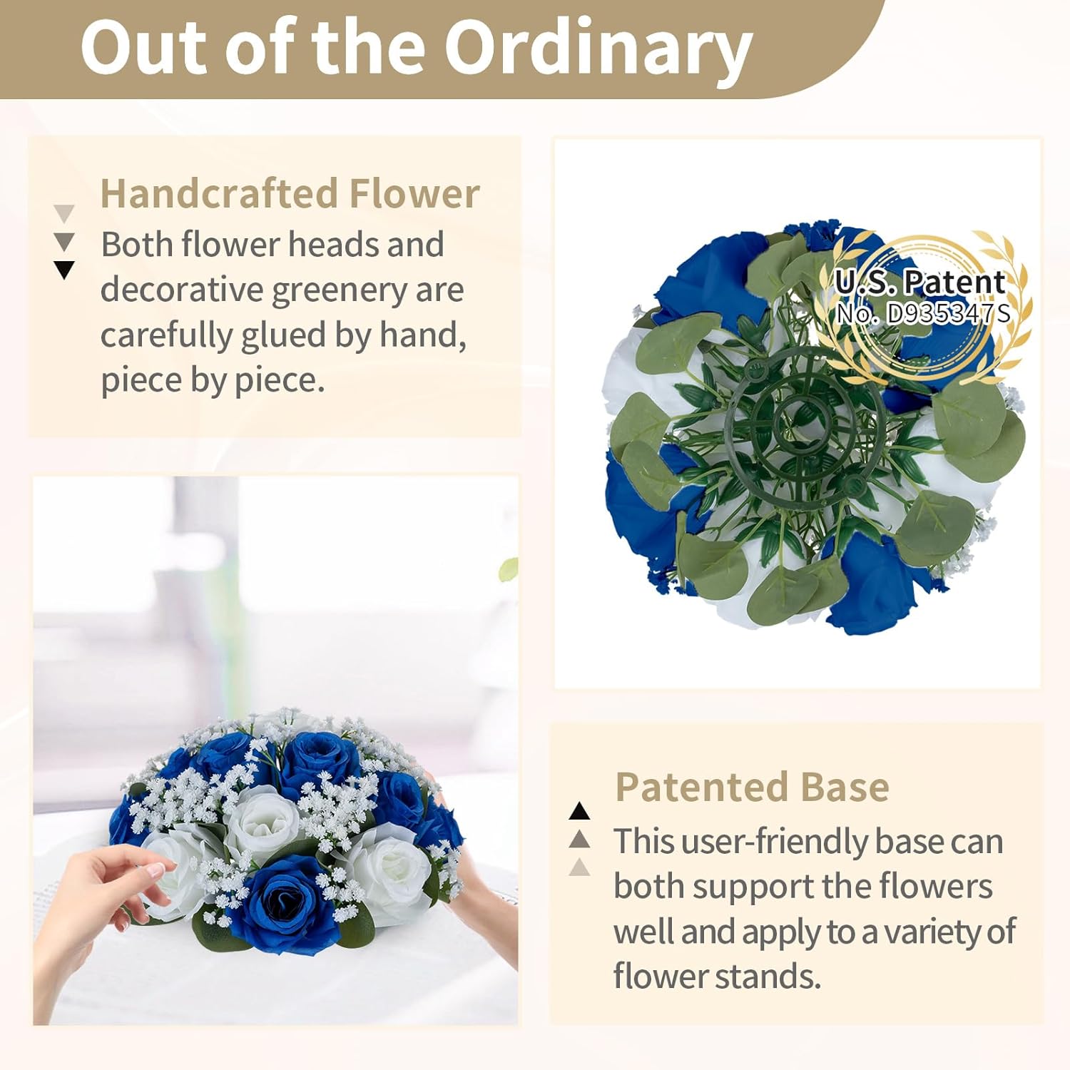 NUPTIO Royal Blue Flowers for Centerpieces: 2 Pcs 8.6 inch Diameter Artificial Rose Balls Fake Flower Ball Arrangement Bouquet Wedding Centerpieces Event Party Tables Decorations