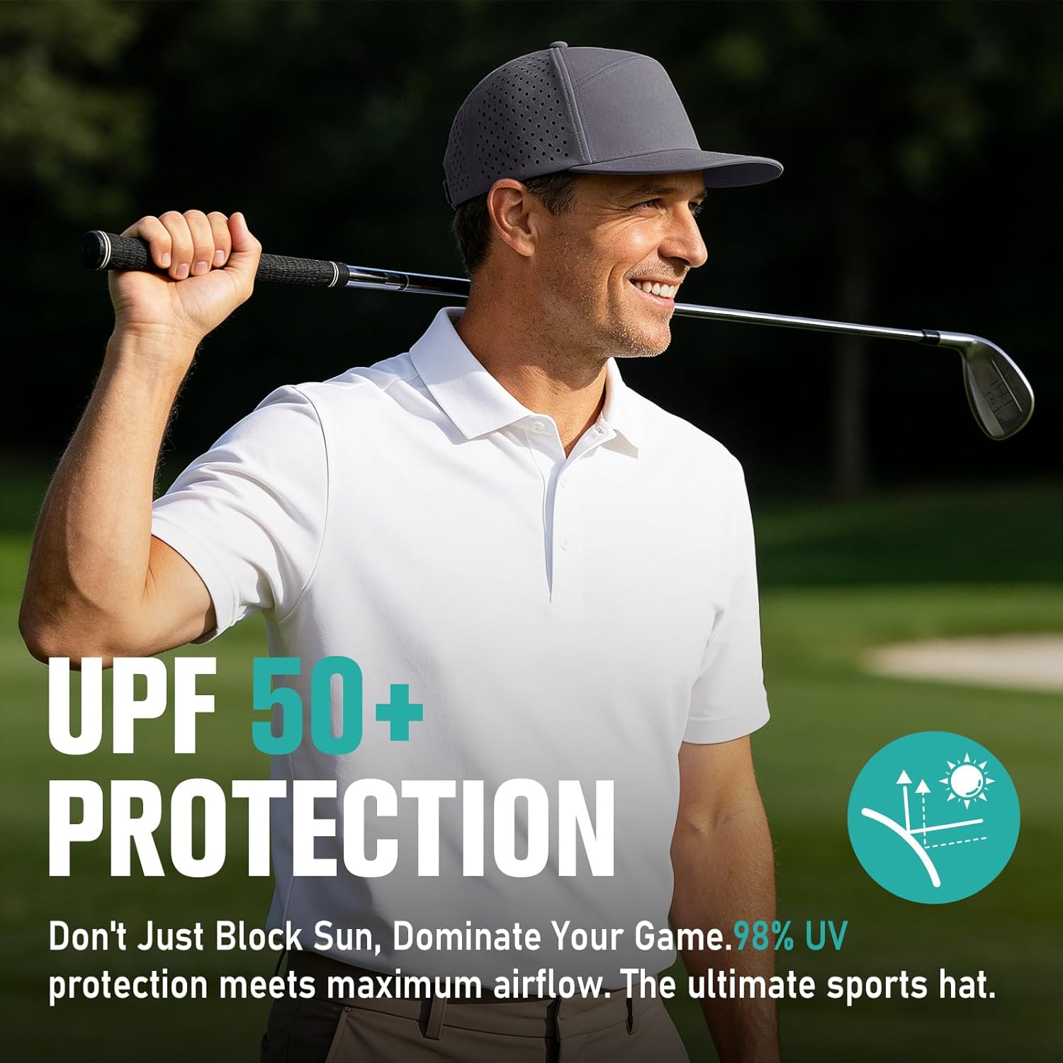 AOPREL Flat Brim Baseball Cap for Men Adjustable Water-Resistant Performance Hat with Breathable Laser Perforated