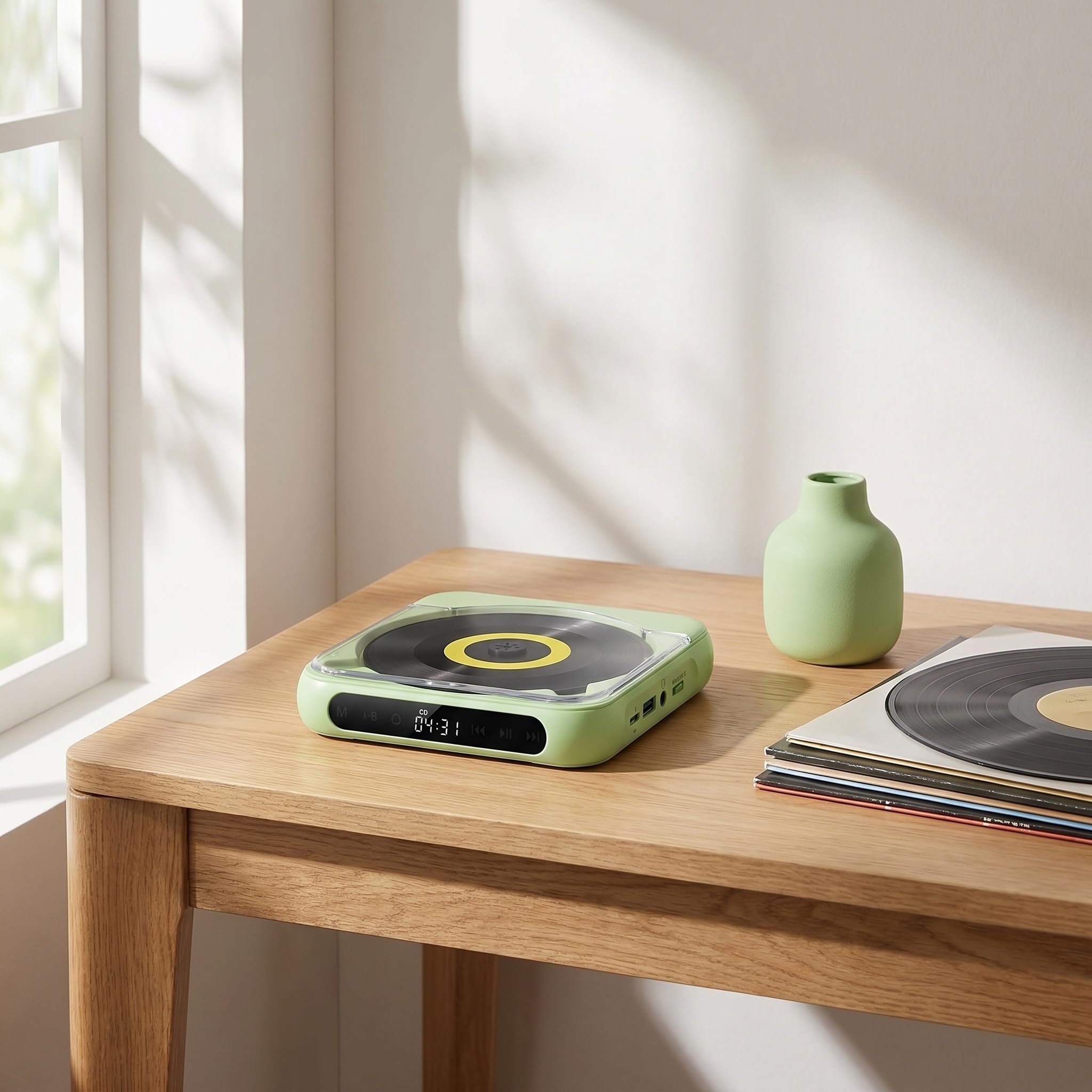 Lettore CD Bluetooth con Radio FM, Altoparlante Stereo Portatile, Display A LED, Lettore Musicale Montabile A Parete per Casa E Viaggi.
