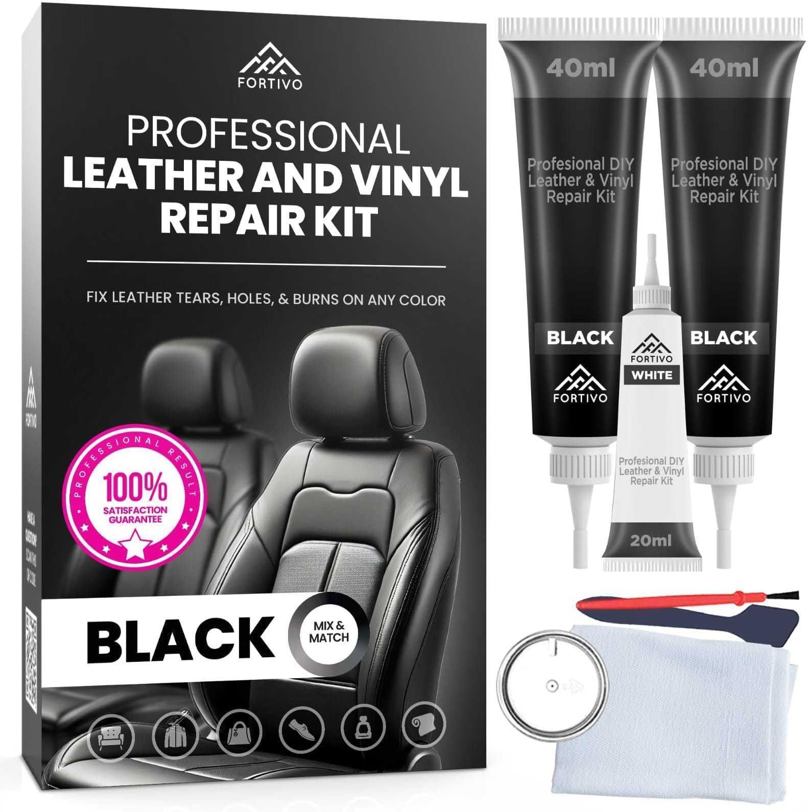 Professional Black Leather Repair Kit for Furniture, Couches, Boots, and Purses, Scratch Repair and Car Leather Restoration, All-Inclusive Vinyl Repair Kit, Quick and Easy to Use