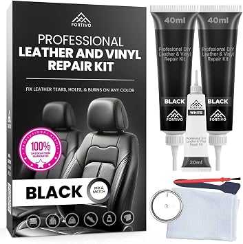Professional Black Leather Repair Kit for Furniture, Couches, Boots, and Purses, Scratch Repair and Car Leather Restoration, All-Inclusive Vinyl Repair Kit, Quick and Easy to Use
