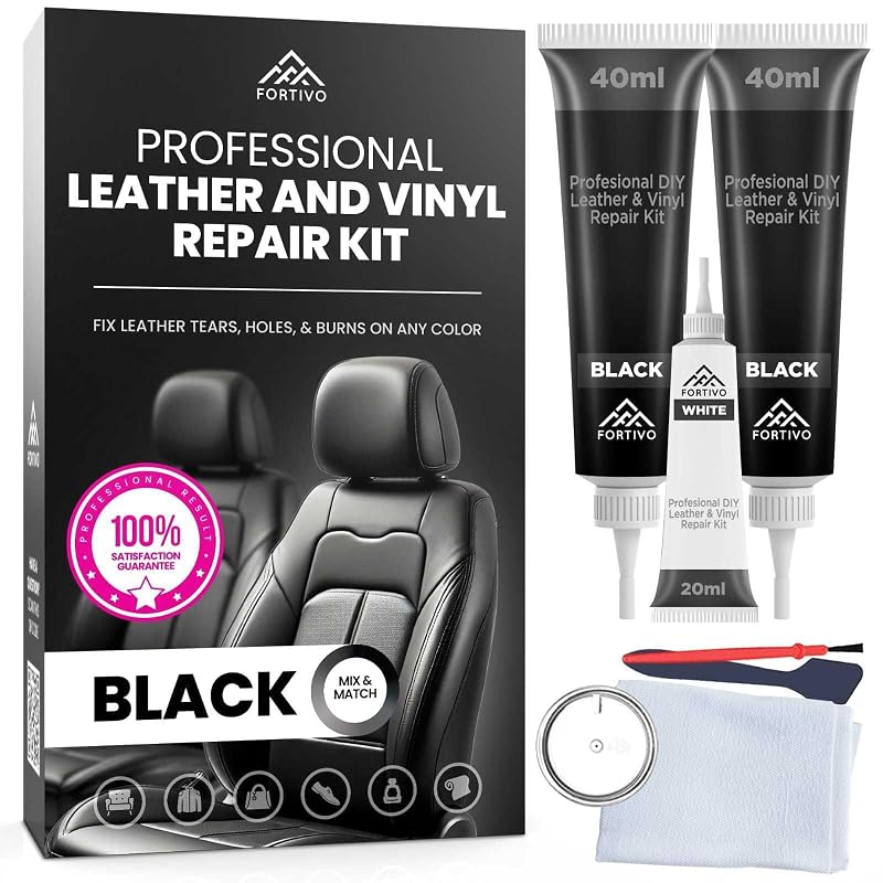 Kit de Reparo para Couro e Vinil Preto FORTIVO para Bancos, Sofás, Móveis, Botas e Bolsas Modelo XL Black