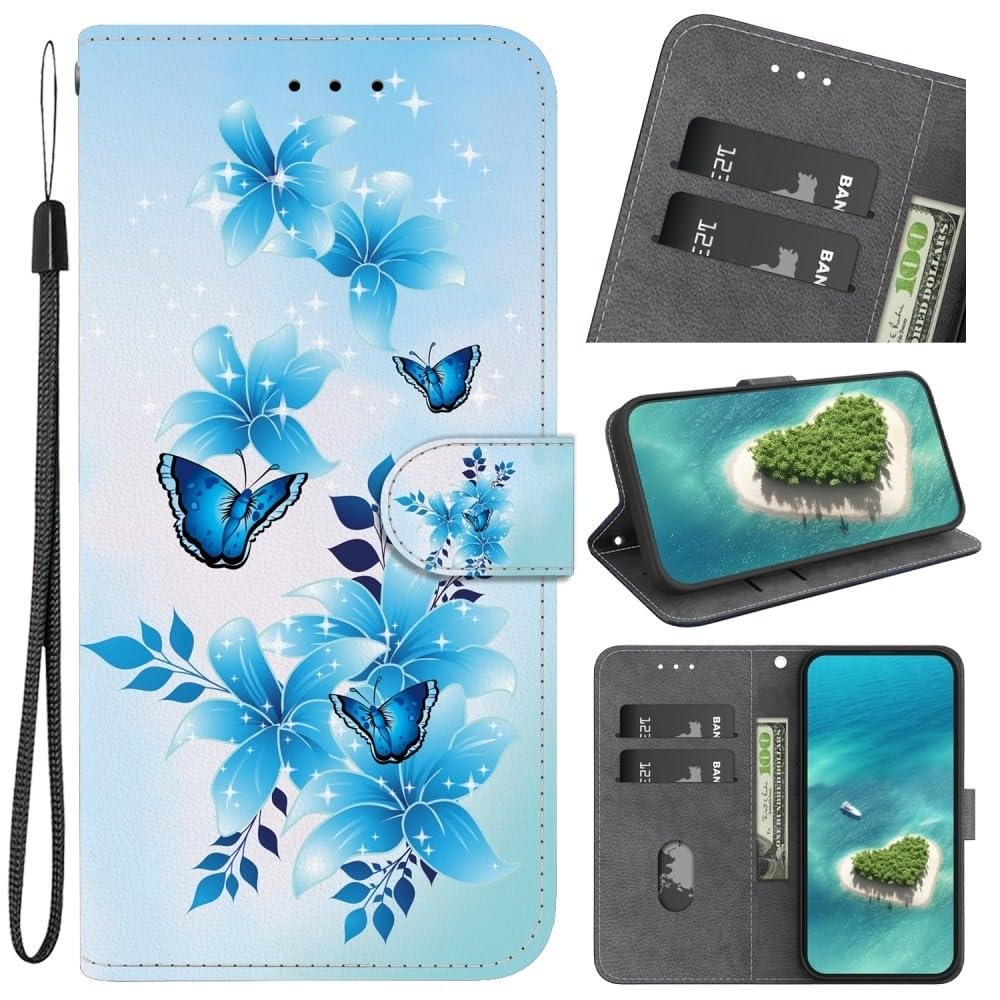 Generic Funda compatible con Samsung Galaxy A05S 4G (color: mariposa azul) patrón cartera de cuero con tapa trasera magnética