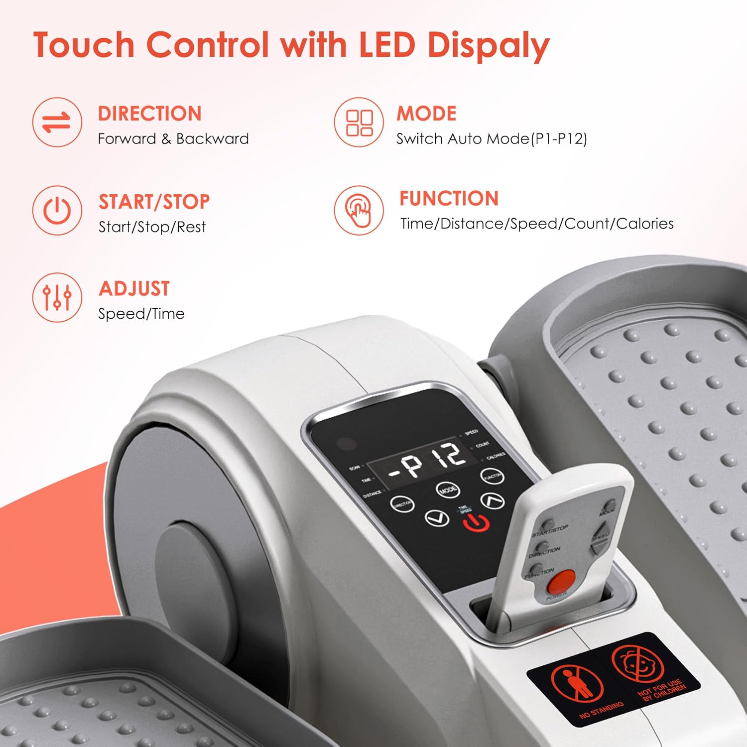 Under Desk Elliptical Machine – Electric Pedal Exerciser with 12 Adjustable Speeds, Quiet & Portable, LED Display, Ideal for Seniors & Adults, Home or Office Use (White)