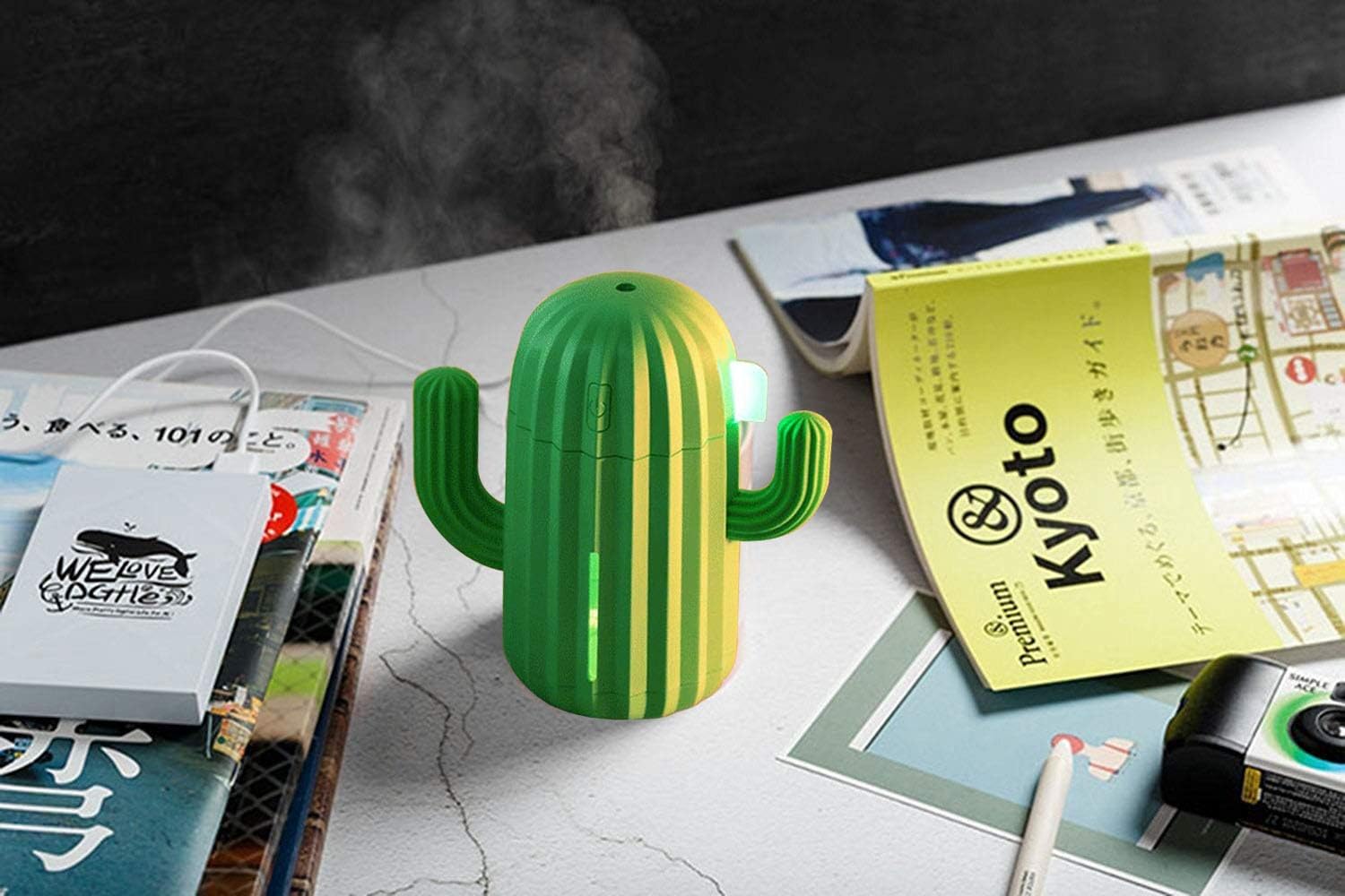Mini humidificador, Humidificadores de habitación, individual con luz nocturna, Humidificador de aire de cactus portátil para yoga, oficina, spa, dormitorio, habitación de bebé, difusor de gel de sílice solo para agua del grifo 8