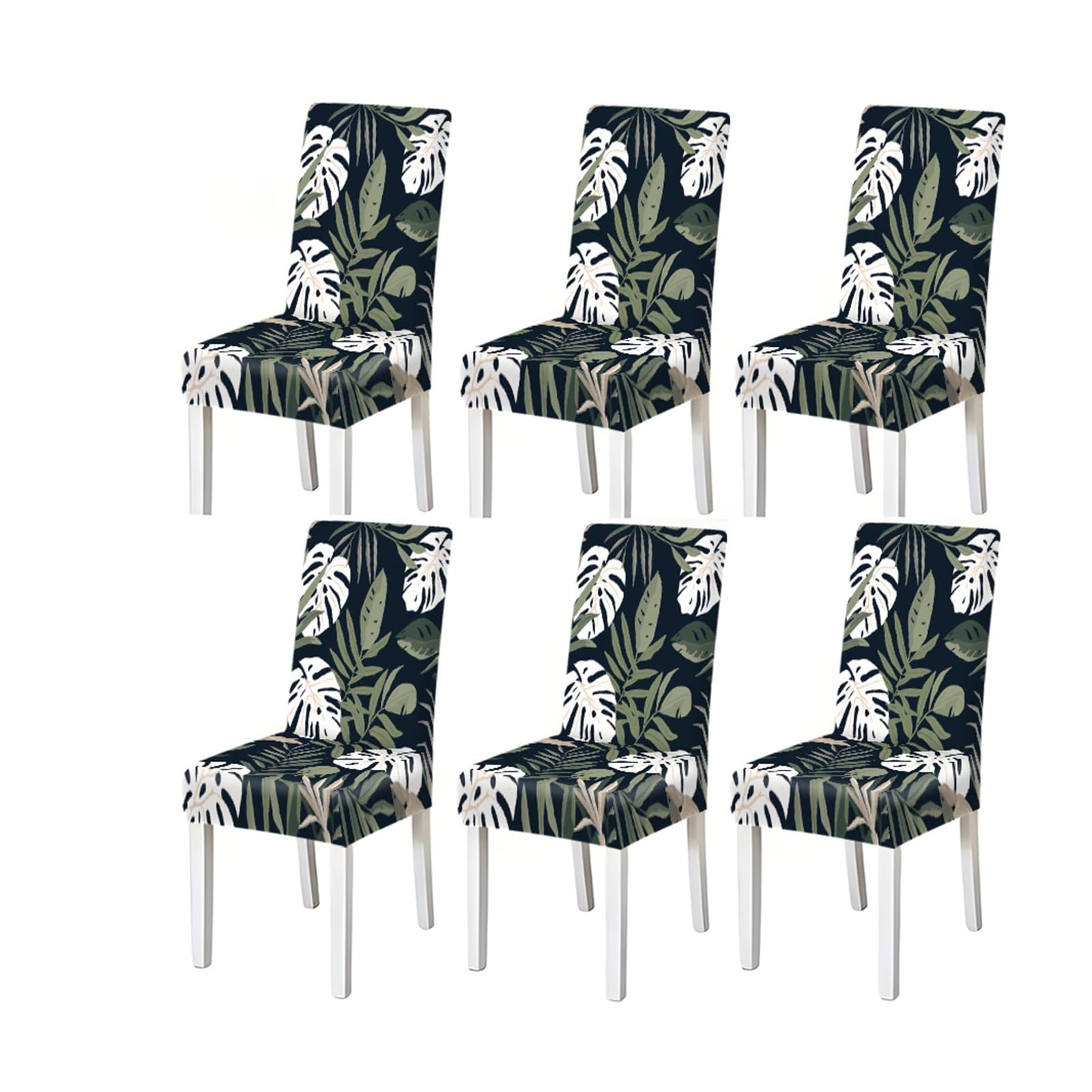 FZJKGH Tropical Monstera Leaf Pattern Print Dining Chair Covers Set Of 2/4/6, Stretch Slipcovers For Kitchen Dining Room Removable Stretch Slipcovers for Dining Chairs(6PCSChair cover)
