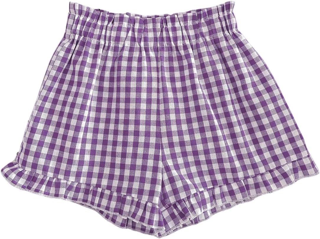 SOLY HUX Toddler Girl's Plaid Shorts Elastic Waist Wide Leg Ruffle Hem Loose Casual Summer Shorts
