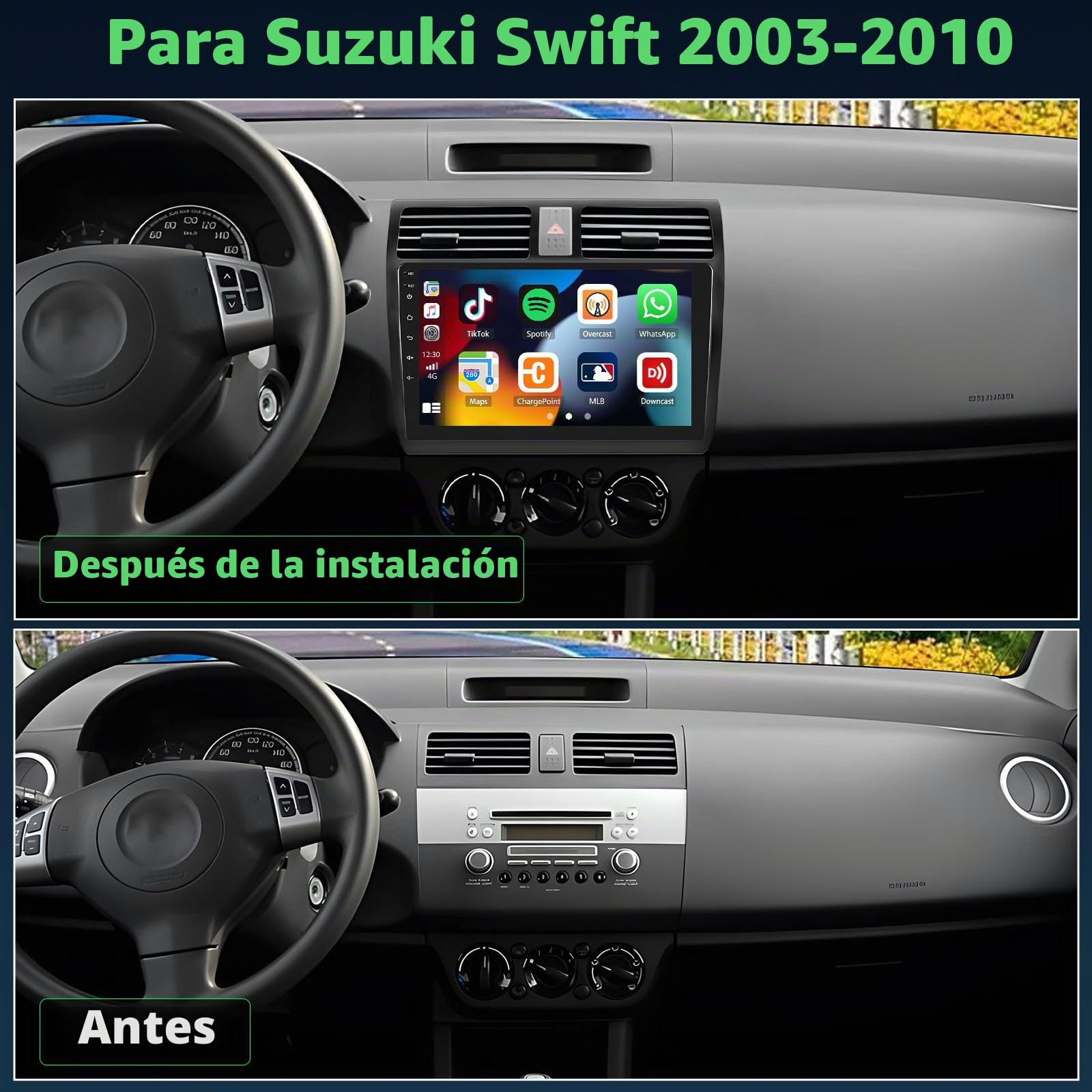 SIXTOP 8 Core 6+128G Android 15 Radio de Coche para Suzuki Swift 2003-2010, 10.1” Touchscreen Radio con Wireless Carplay Android Auto WiFi BT GPS FM RDS EQ DSP+Cámara de Marcha Atrás