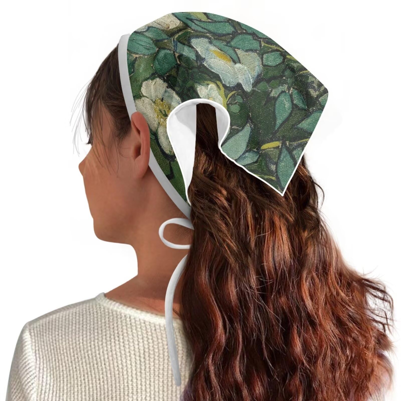 Zhangruoheng Wild Roses Triangle Tie-Back Head Bandana for Women and Girls Lightweight Turban Headwrap Hair Accessories for Art Exhibition, Party, Birthday, Prom Green