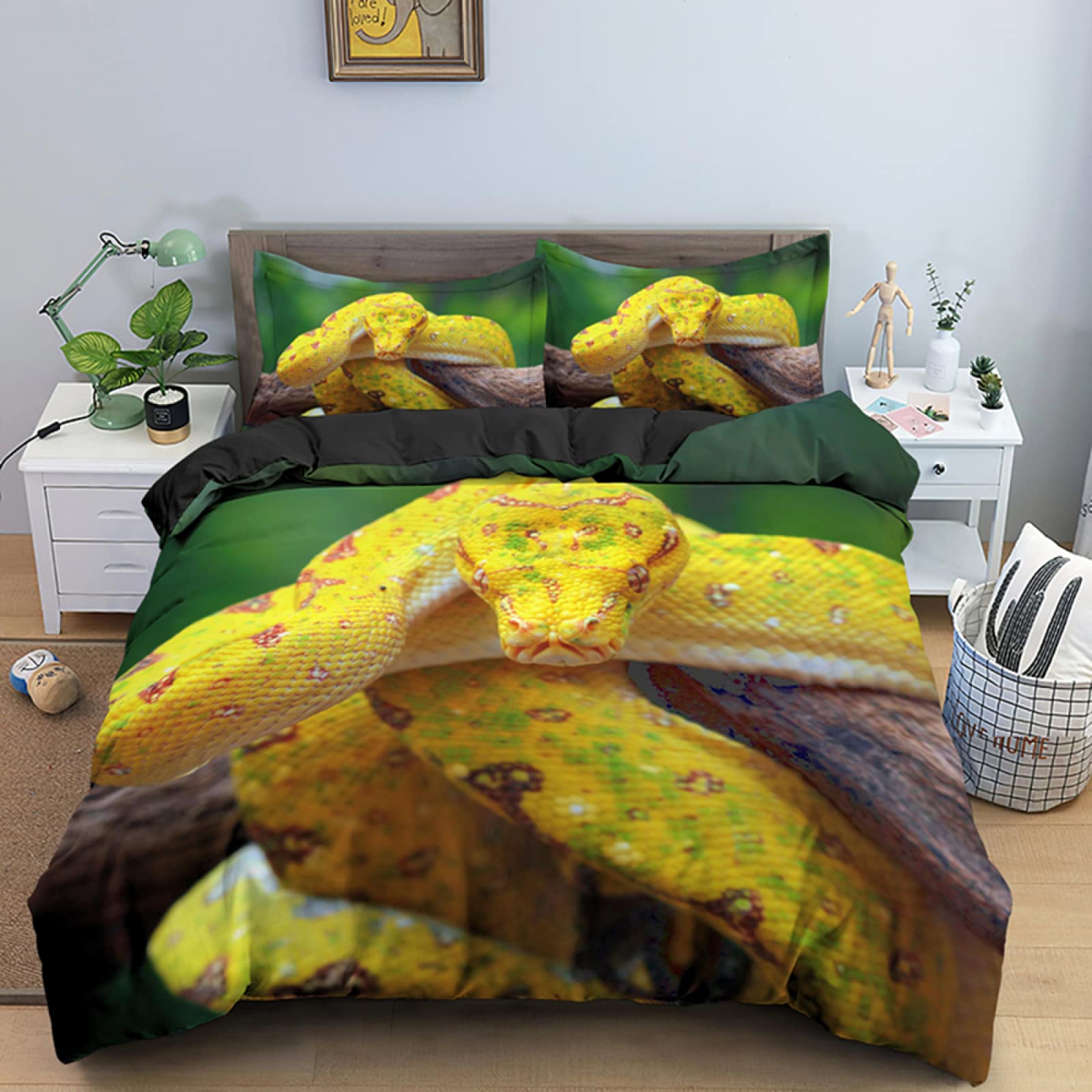 Housse de couette 90x190 enfant serpent jaune pour transformer la chambre en jungle imaginaire