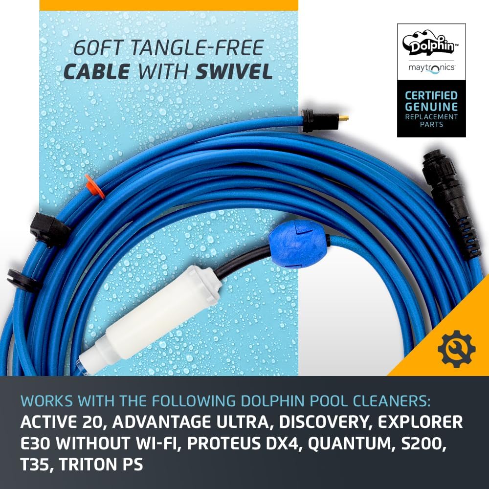 Dolphin Genuine Replacement Part — Durable 60 FT Blue Cable with Swivel for Tangle-Free Operation — 99958907-DYI
