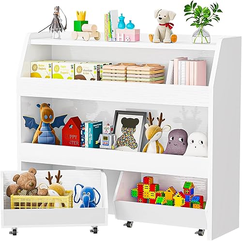 Miniatura 7 de COZPAW Organizador de almacenamiento de juguetes, estante Montessori de 3 niveles con contenedores móviles, organizador de juguetes, estante para