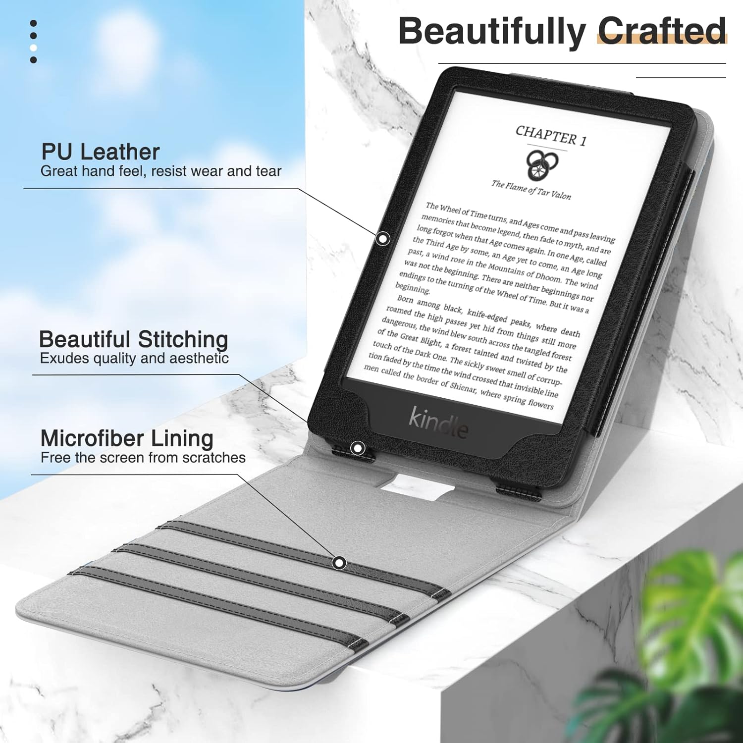 Kindle E-reader being placed into the MoKo case