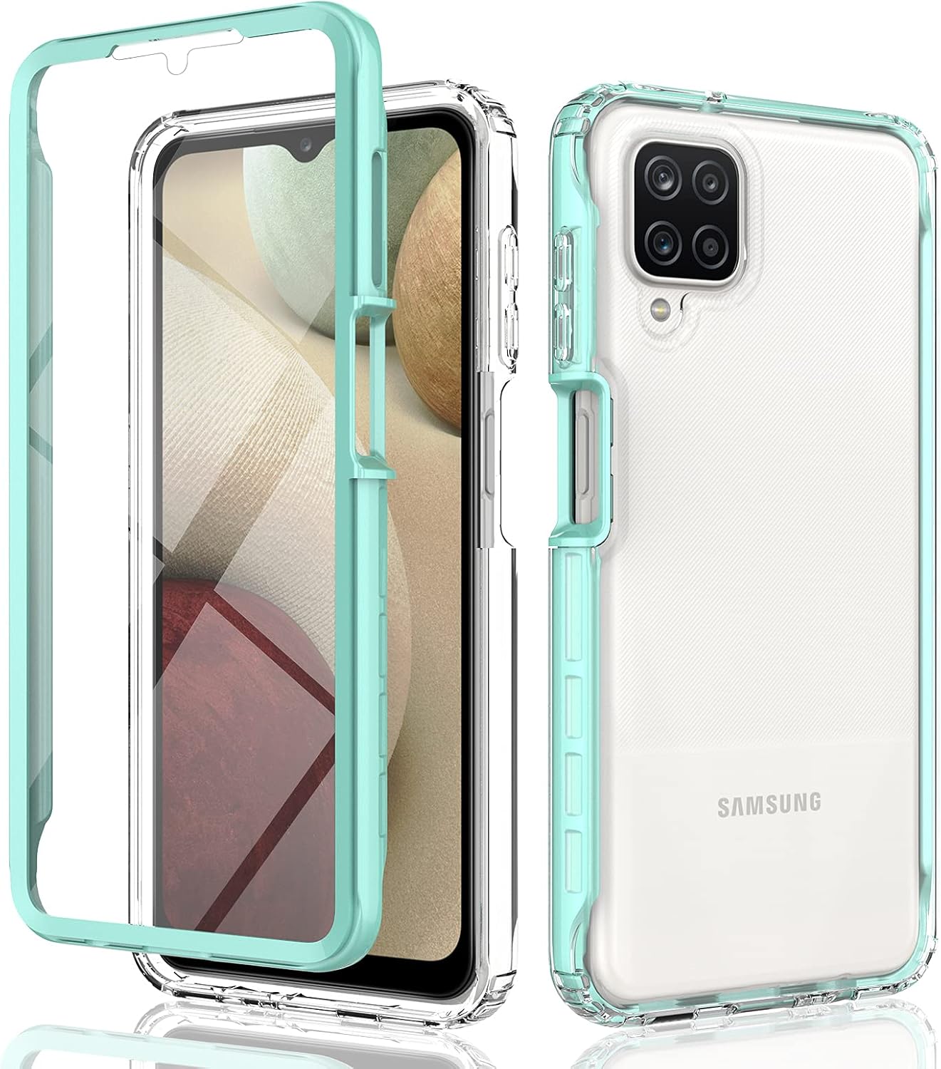 JXVM Crystal Clear Phone Case for Samsung Galaxy A12, Full Body Phone Cover with Built-in Screen Protector Work with Fingerprint ID, Shockproof Bumper, Heavy Duty Drop Proof Cases (Green)