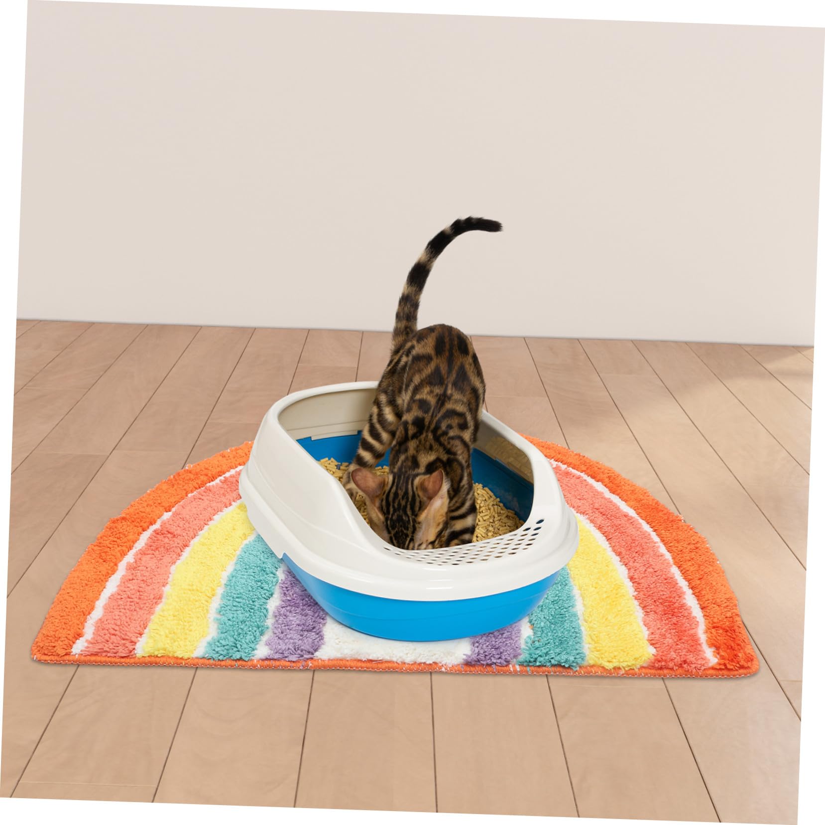 Große Rutschfeste Katzenstreu Matte mit Regenbogen Design Langlebige Katzenklo Unterlage zur Effektiven Streuaufnahme und Einfache für Saubere Katzenbereiche