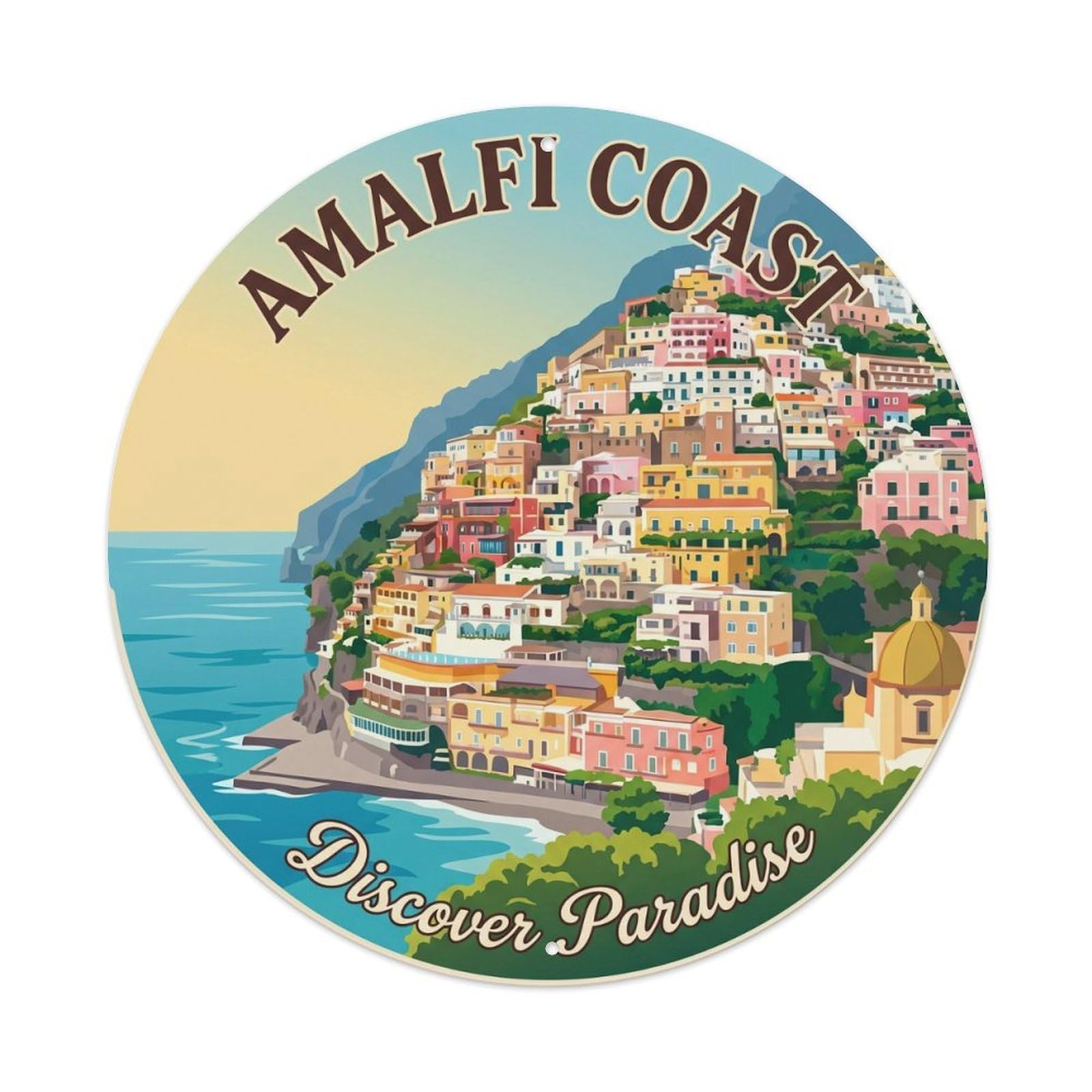 Vintage Travel Positano Cliffside Village Metal Tin Sign Plaque