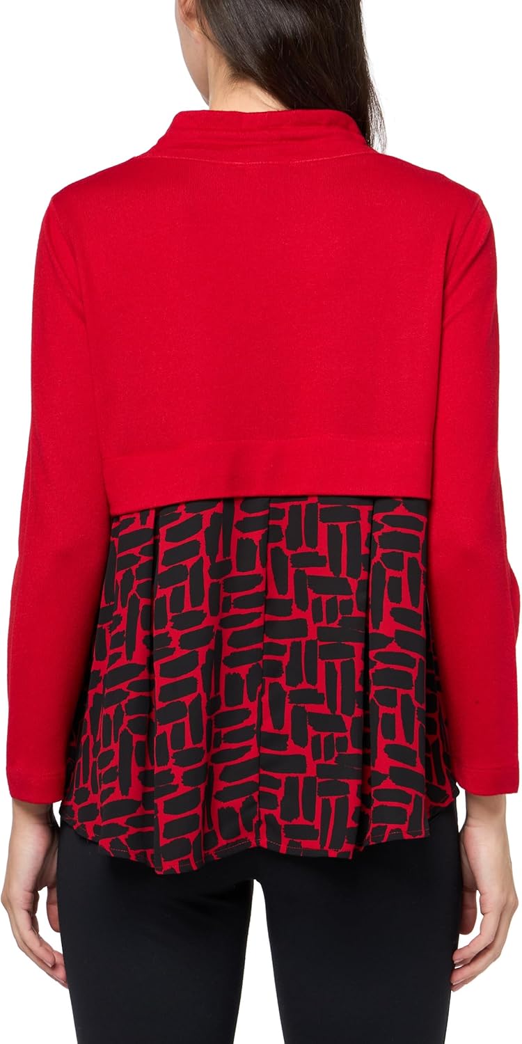 multiples women's long sleeves drawstring mock neck layered look hi-lo top medium petite vivid red