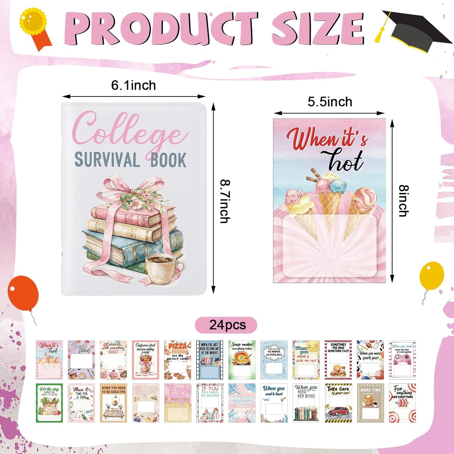 Epakh College Gift Card Album with 24 Pages Graduation Gift Card Book College Survival Booklet Binder Organizer PU Leather Cover for Graduation Students Gifts Photo Memory Cash Organization(Pastel)