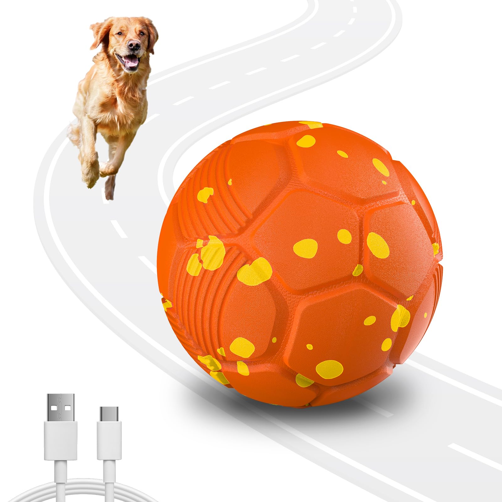 Pelota Interactiva Perro, Juguetes para Perros Inteligente, Pelota Perro Rebotadora Automatico, Juguete Inteligente con 3 Modos Recargable, Jumping Pelotas para Perros Medianos y Grandes(Naranja)