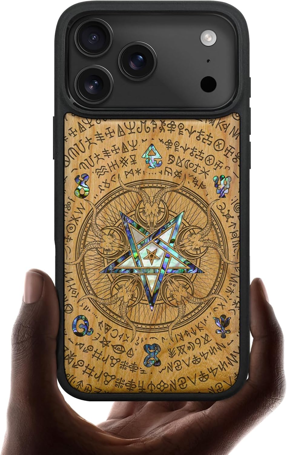 Carveit Magnetic Case for iPhone 17 Pro Case, Wood Artisan Engraved & Handmade Shell Inlaid, TPU Shockproof Cover, Compatible with MagSafe Wireless Chargers (Whisper of The Abyss-Walnut)